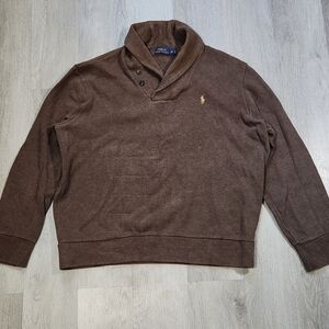 Polo Ralph Lauren Pullover Cowl Neck Sweatshirt Men’s XL Brown Suede Elbow Patch